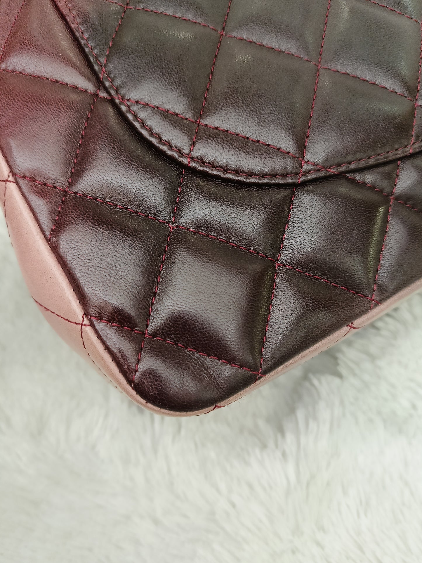 Chanel Jumbo Lamb Bordeaux Dark Red Ombre Pink RGHW SF #13