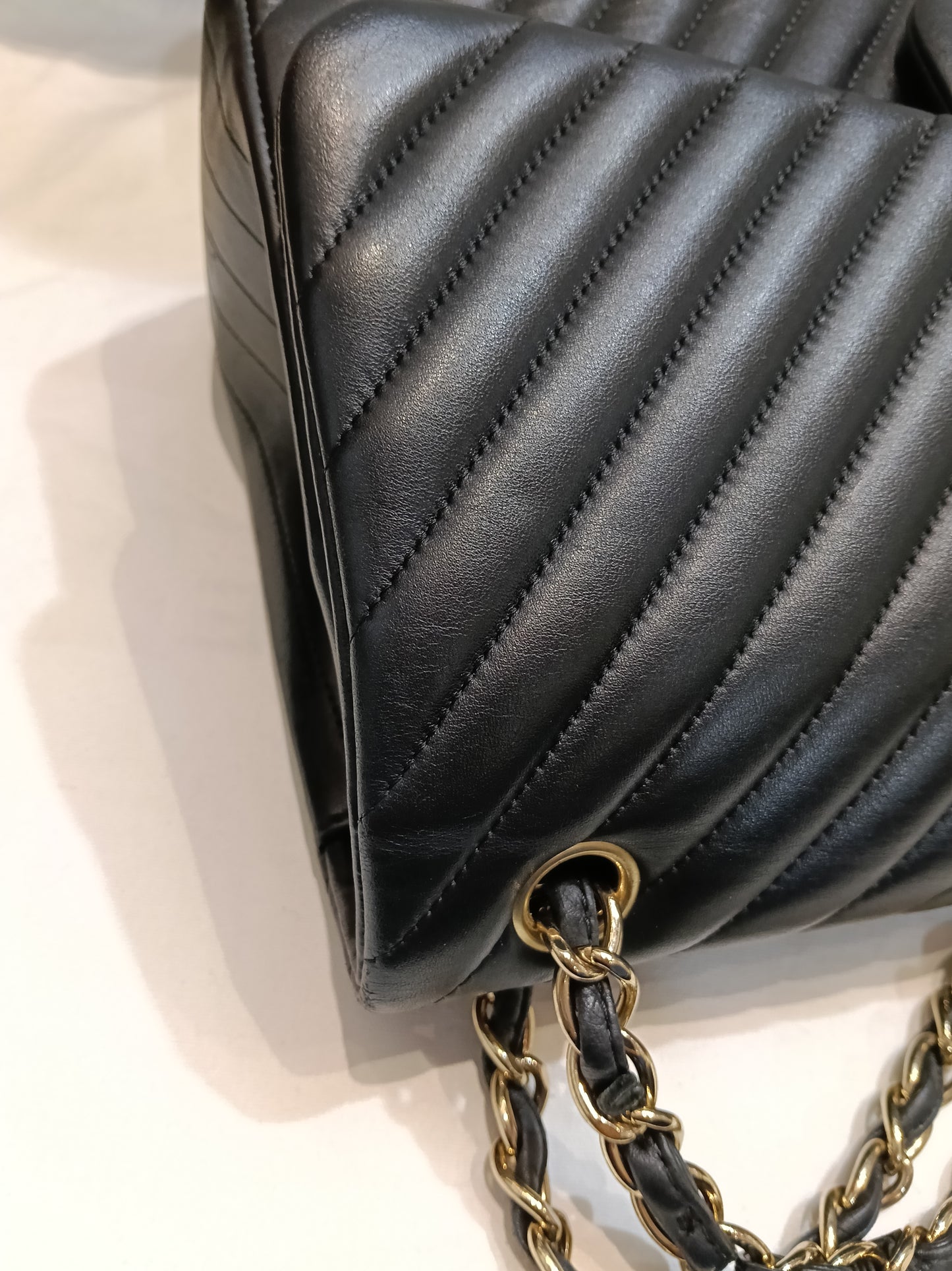 Chanel Jumbo Chevron Lamb Black GHW DF #27