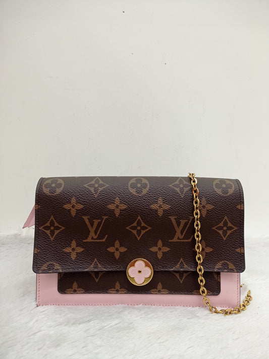 LV Flore Chain Wallet Monogram Rose Ballerine 2020