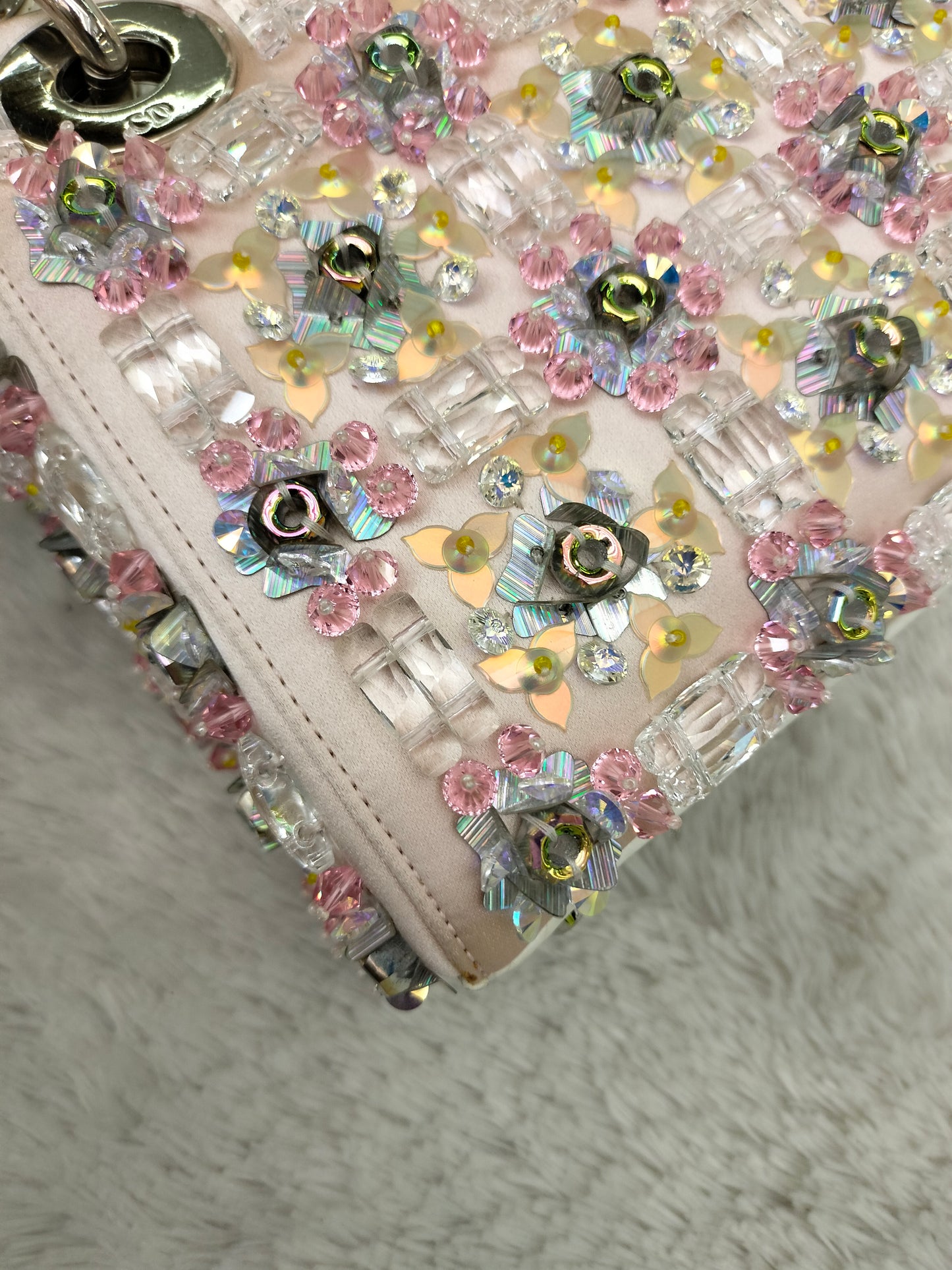 Lady Dior Mini Cannage Crystal Satin Pink Handle Python SHW 2016