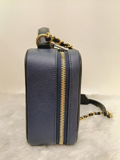 Chanel Filigree Vanity Case Medium Caviar Blue Black GHW #26