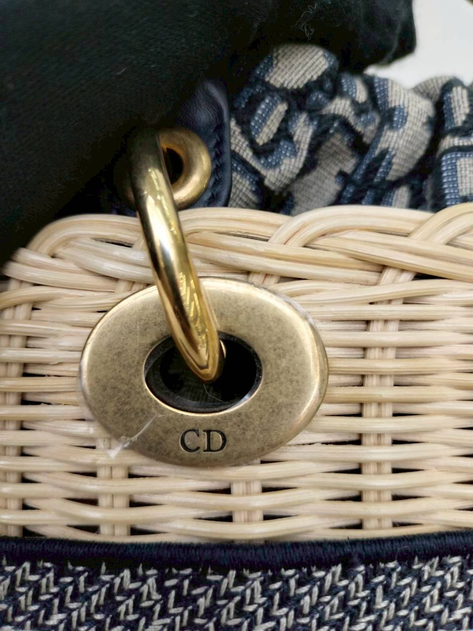 Lady Dior Mini Wicker Rattan Oblique Jacquard Blue Natural GHW 2022