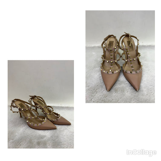 Valentino Rockstud Heels Ankle Strap Patent Beige Size 40 1/2