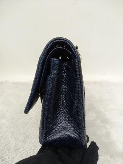 Chanel Medium Karung Snake Skin Navy SHW DF #14