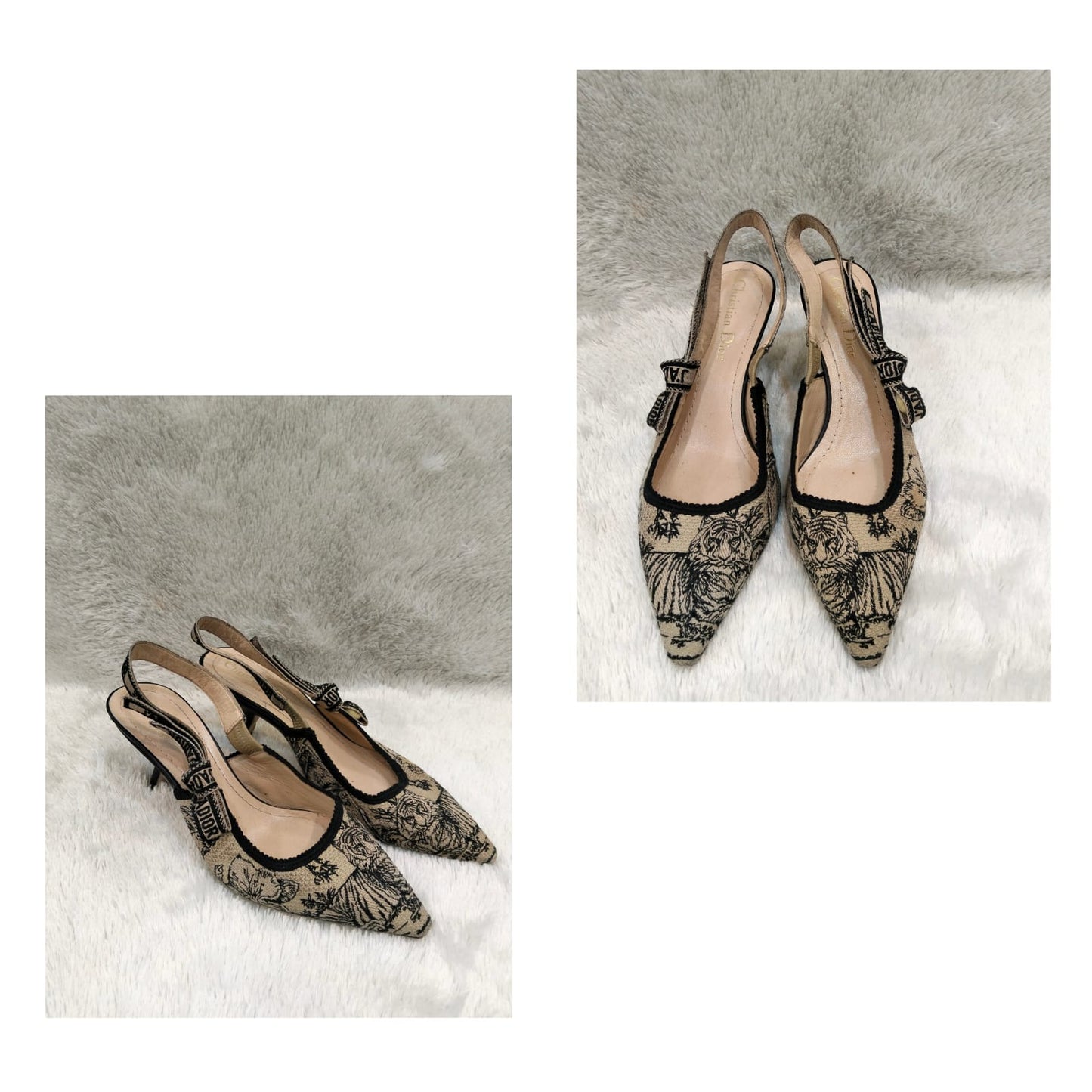 Dior J'adior Slingback Pumps Toile De Jouy Beige Black size 36