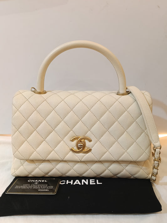 Chanel Coco Handle Medium Caviar Ivory GHW #24
