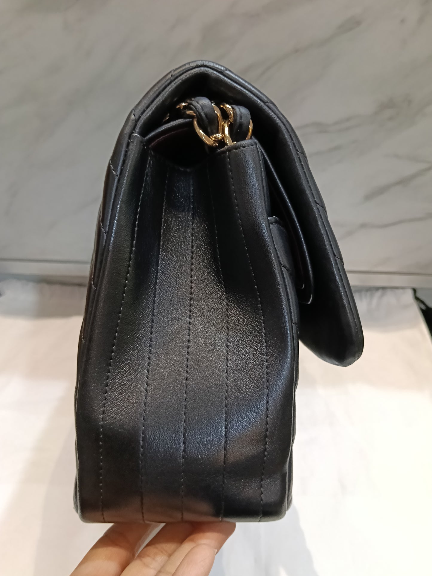 Chanel Jumbo Chevron Lamb Black GHW DF #27