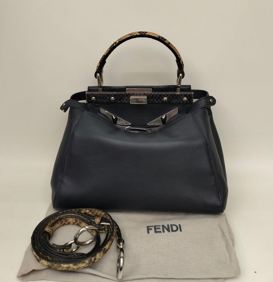 Fendi Peekaboo Mini Monster Black Handle Python SHW