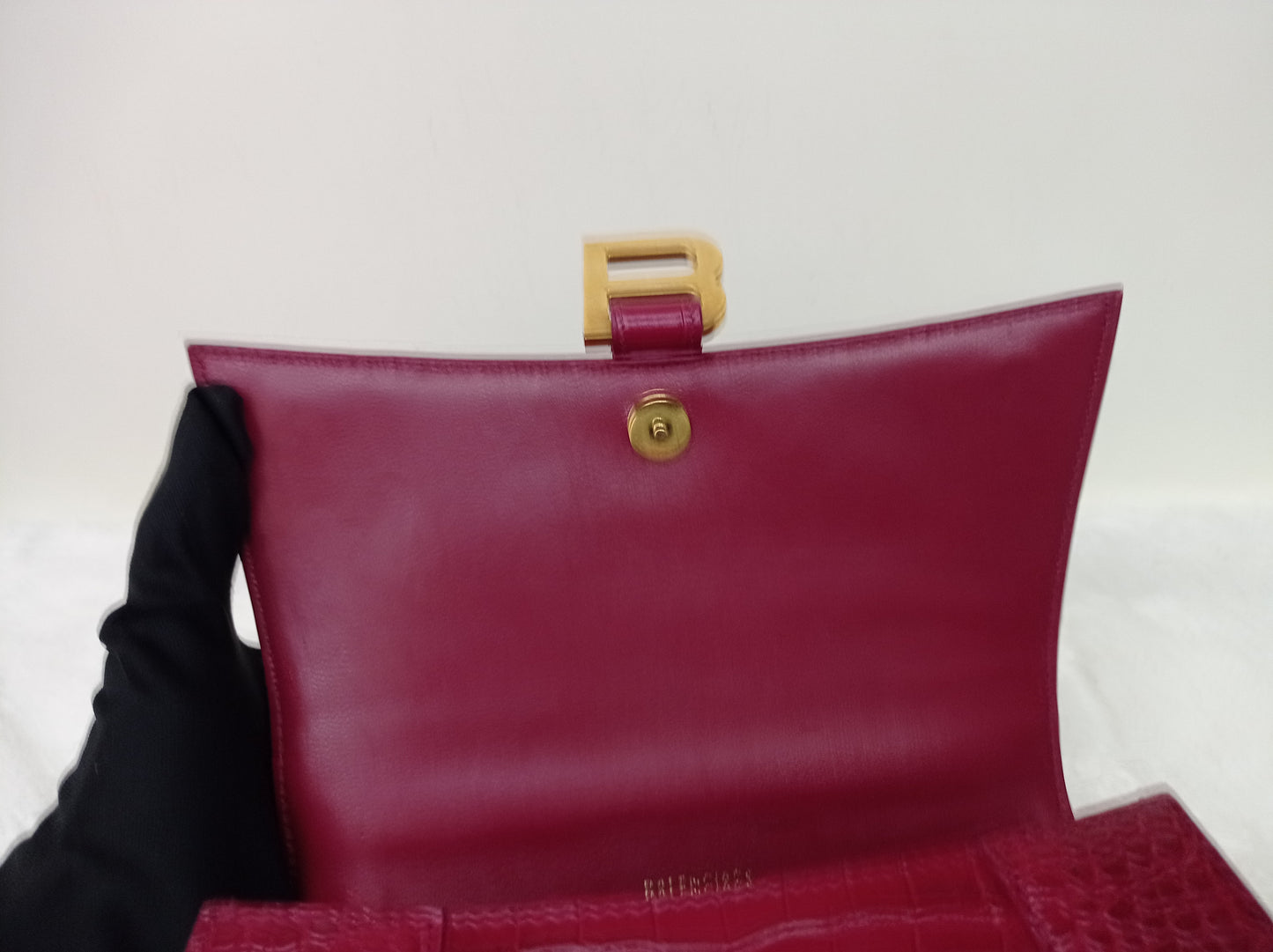Balenciaga Hourglass Small Croco Raspberry GHW