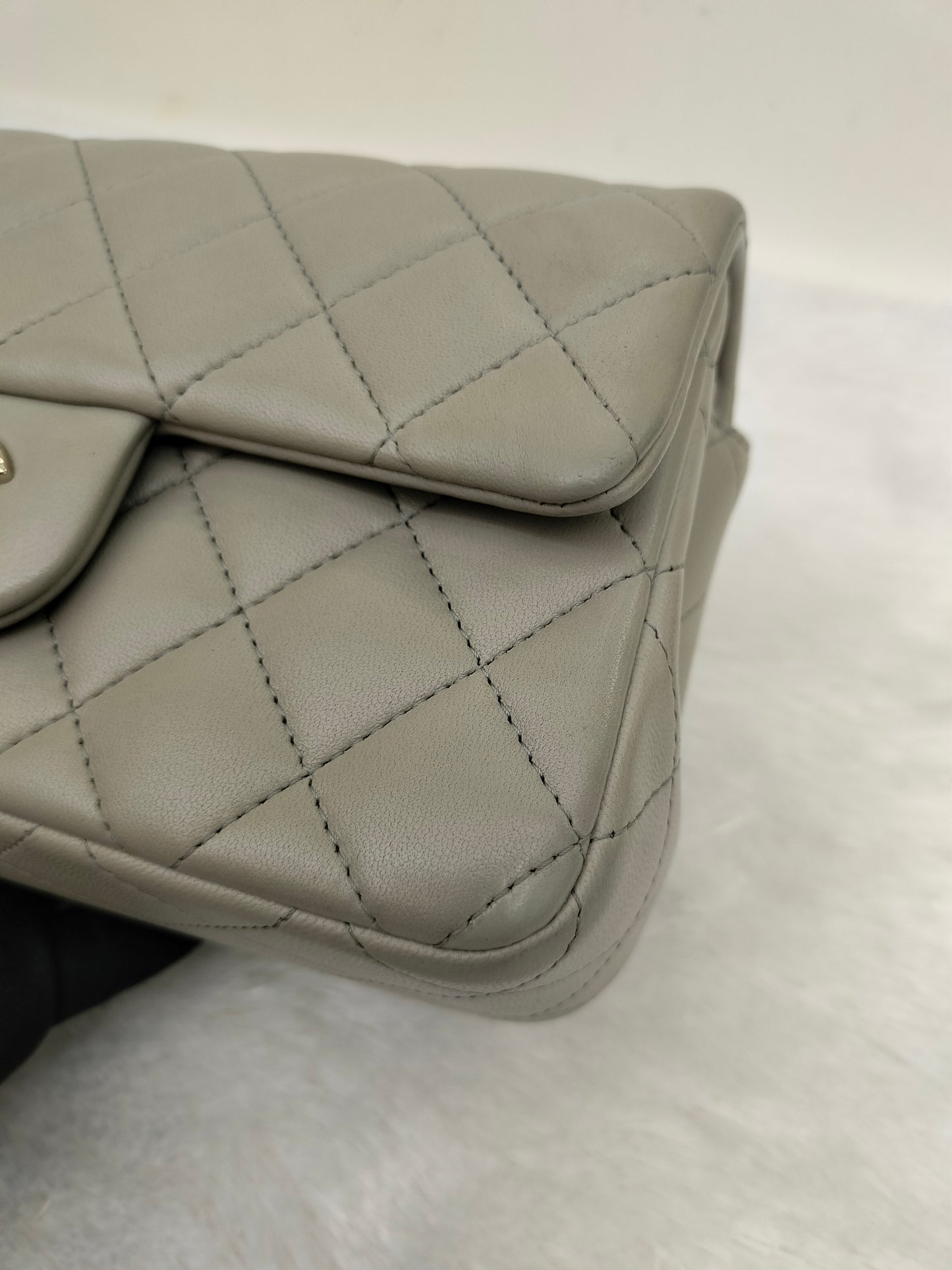 Chanel Mini Rectangular Lamb Light Grey LGHW (CHIP)