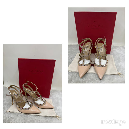 Valentino Heels Rockstud Ankle Patent Rose Size 37½