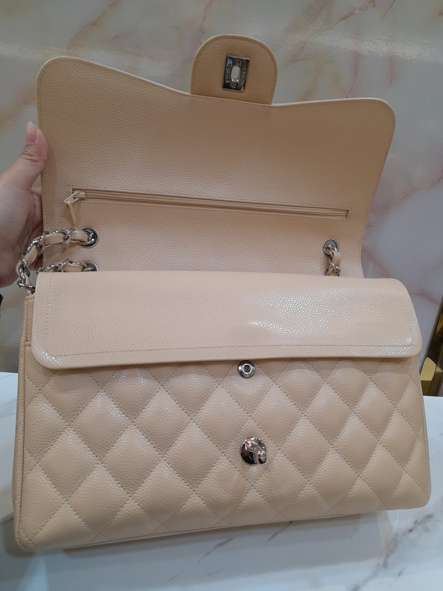 Chanel Jumbo Caviar Beige SHW DF #14