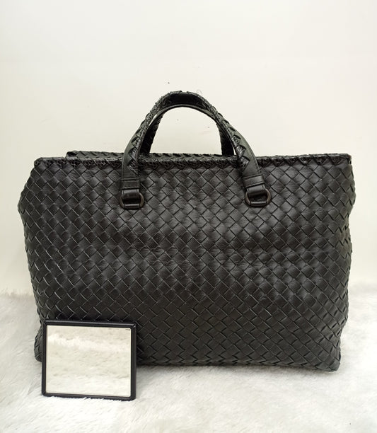 Bottega Veneta Nappa Intrecciato Ayers Brick Tote Black Snake Skin RHW