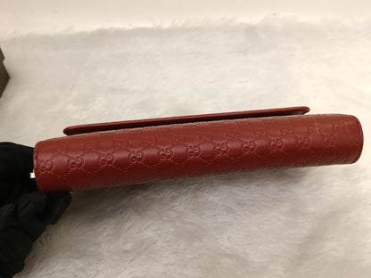 Gucci Bifold Wallet Zip Around Micro Guccissima Red GHW