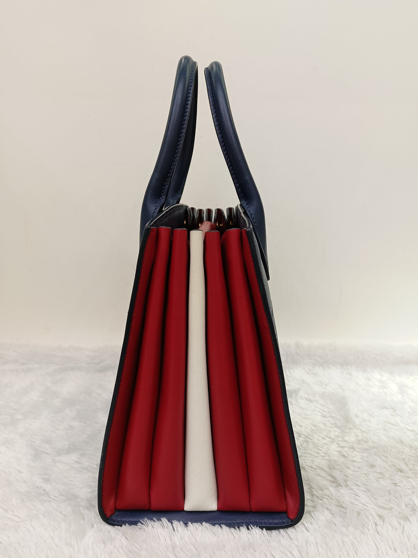 Prada Saffiano Bibliotheque 2 Way Tote Bluette Red GHW