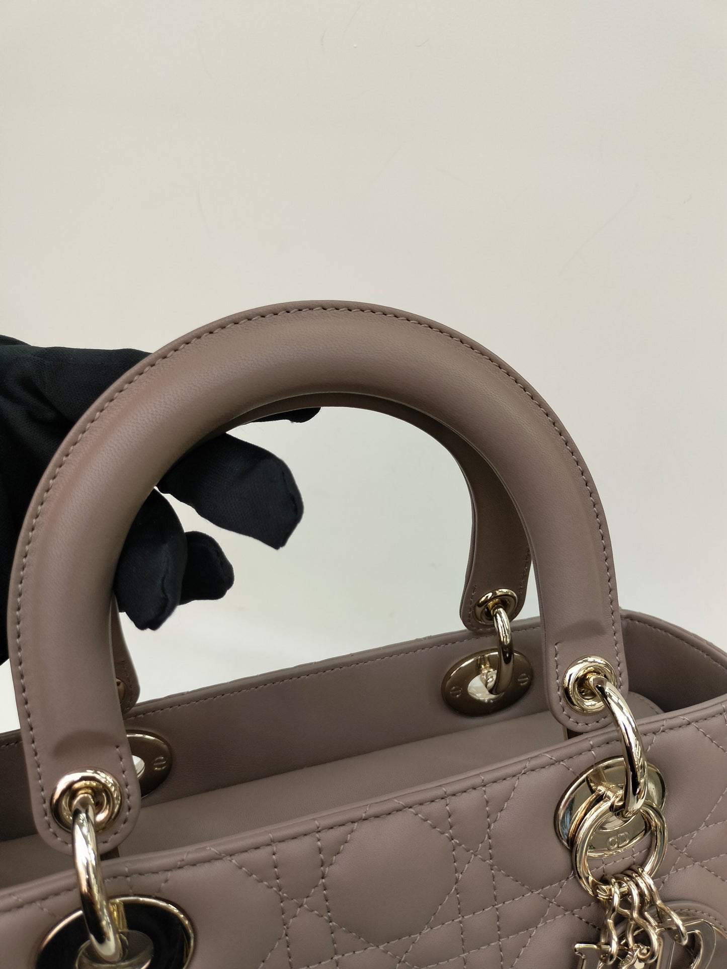 *NBU* Lady Dior Medium Lamb Taupe Enamel Charm GHW