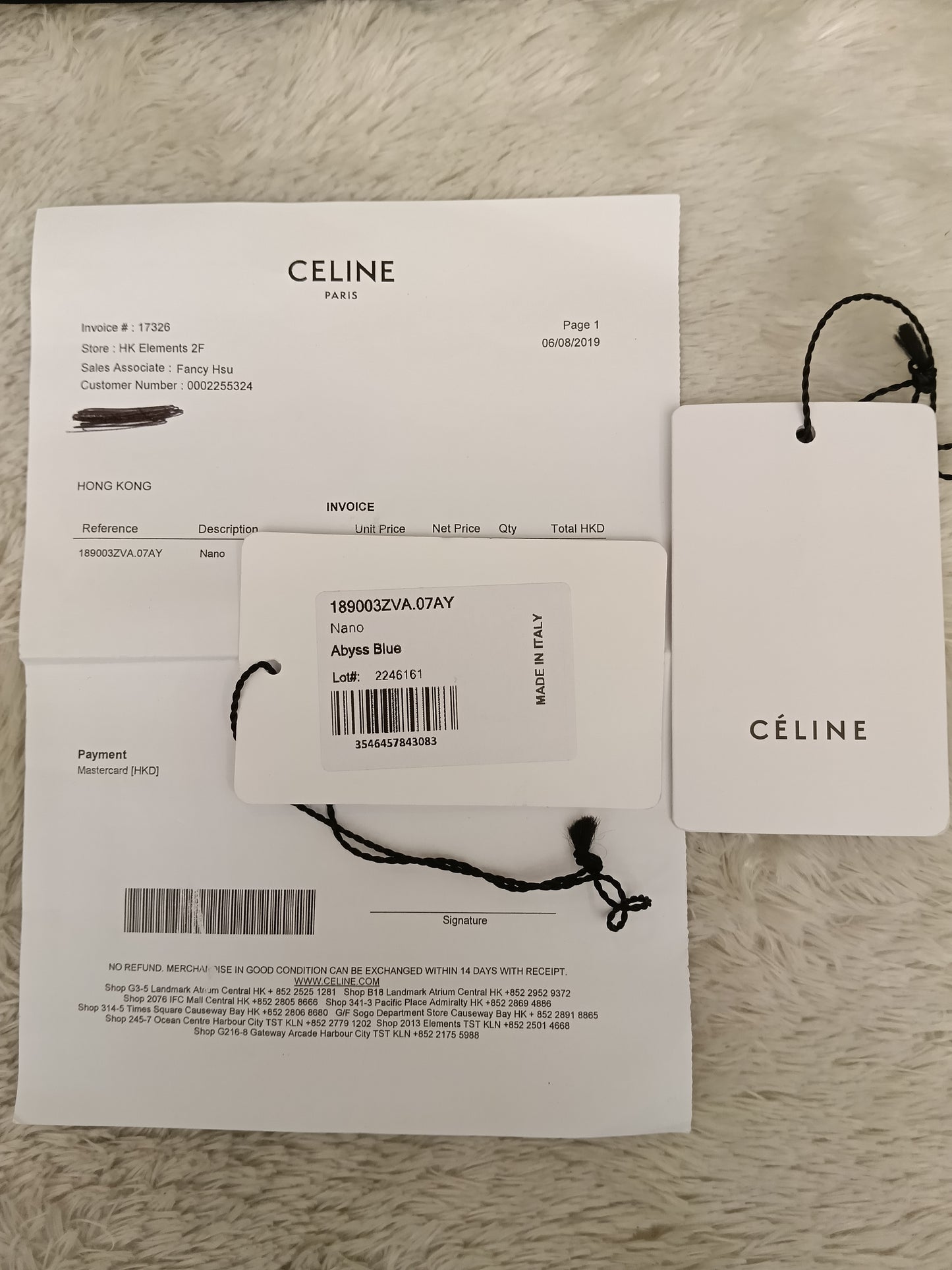 Celine Nano Belt Grained Abyss Blue GHW 2018