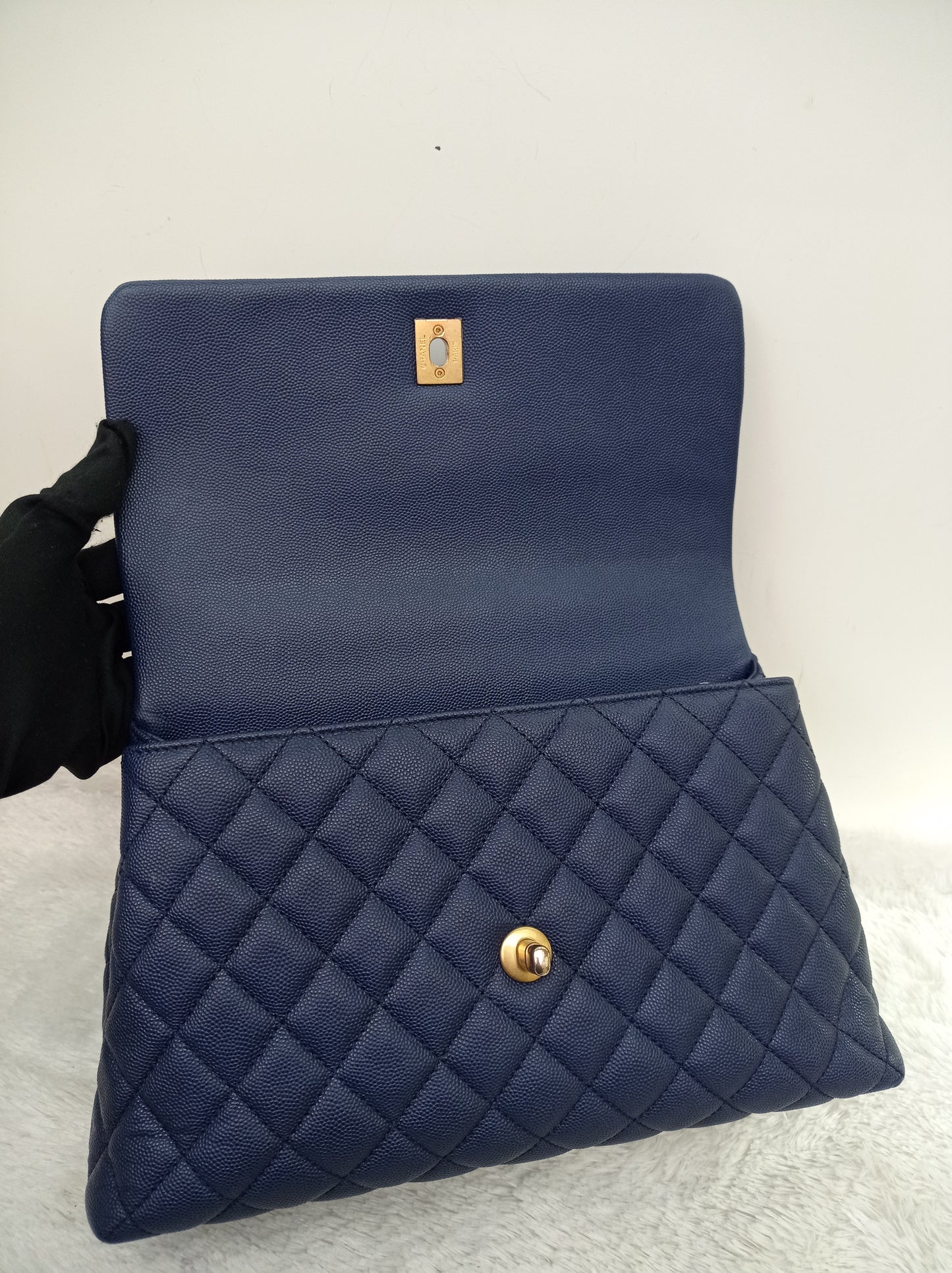Chanel Coco Handle Medium Caviar Blue Handle Lizard GHW #24