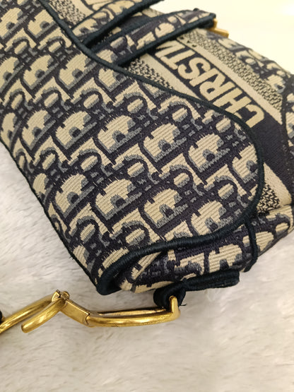 Dior Saddle Medium Oblique Embroidered Navy GHW 2020