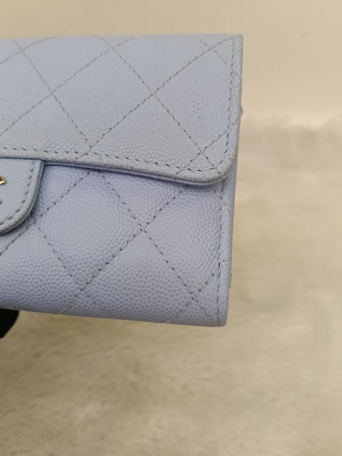 Chanel Trifold Wallet Caviar Light Blue LGHW (CHIP)