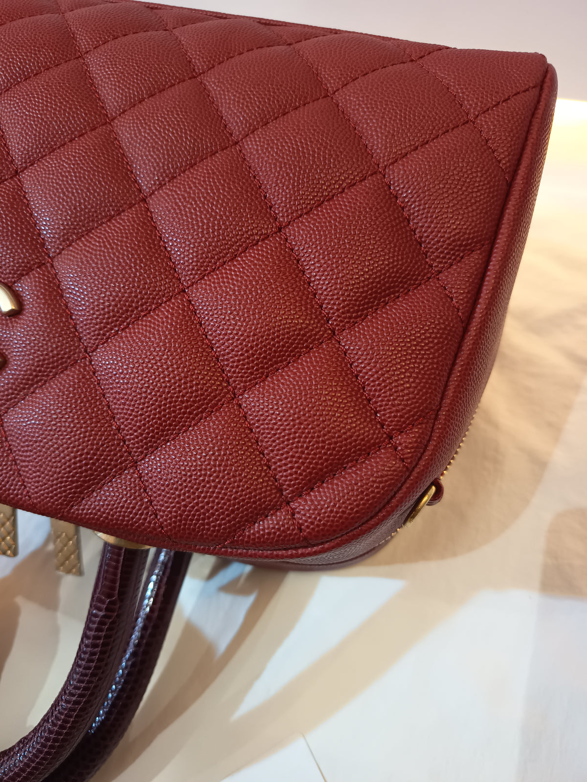 Chanel Bowling Top Handle Lizard Medium Caviar Red GHW #24