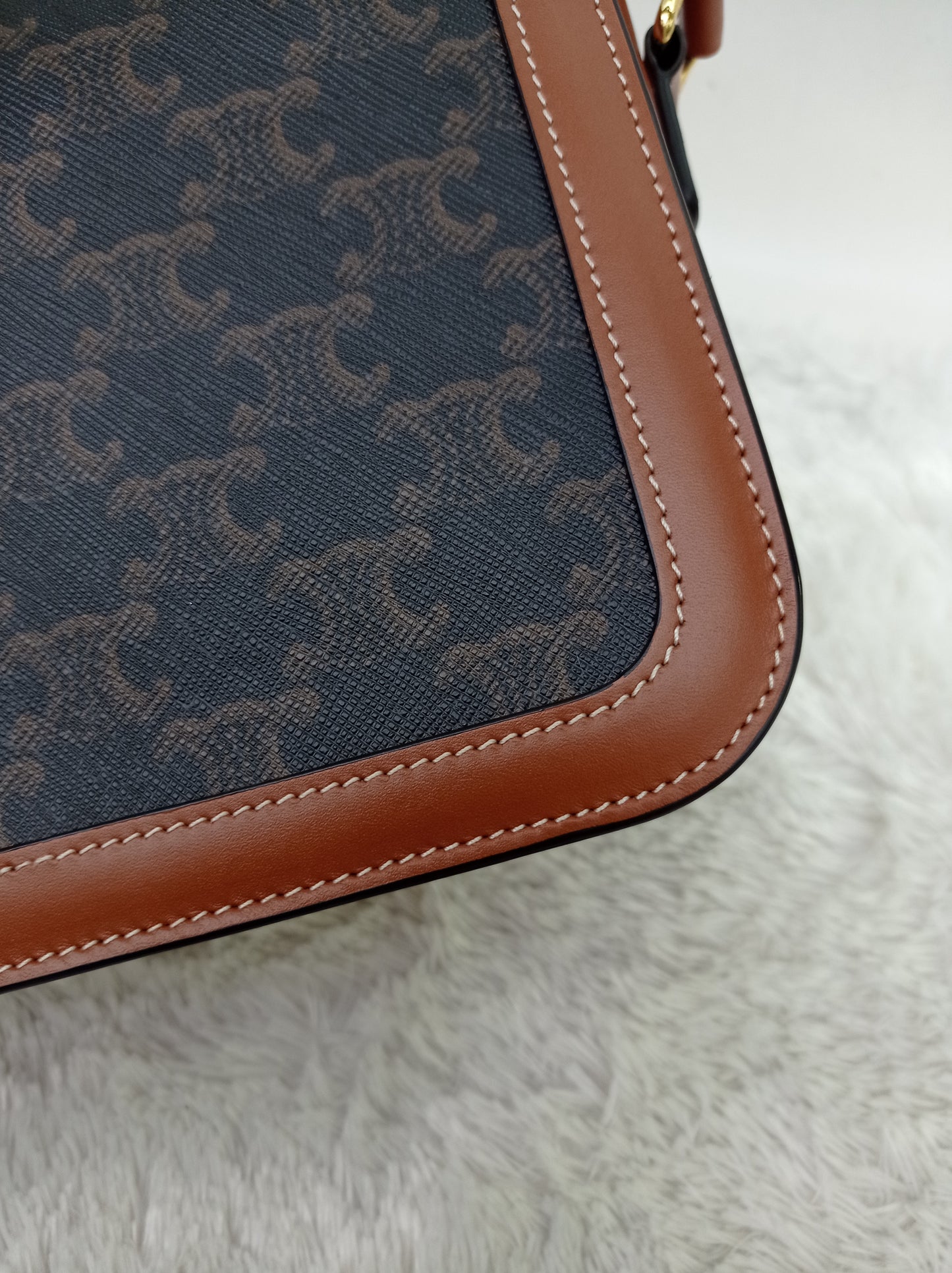 Celine Triomphe Medium Canvas Calfskin Border Tan GHW 2021