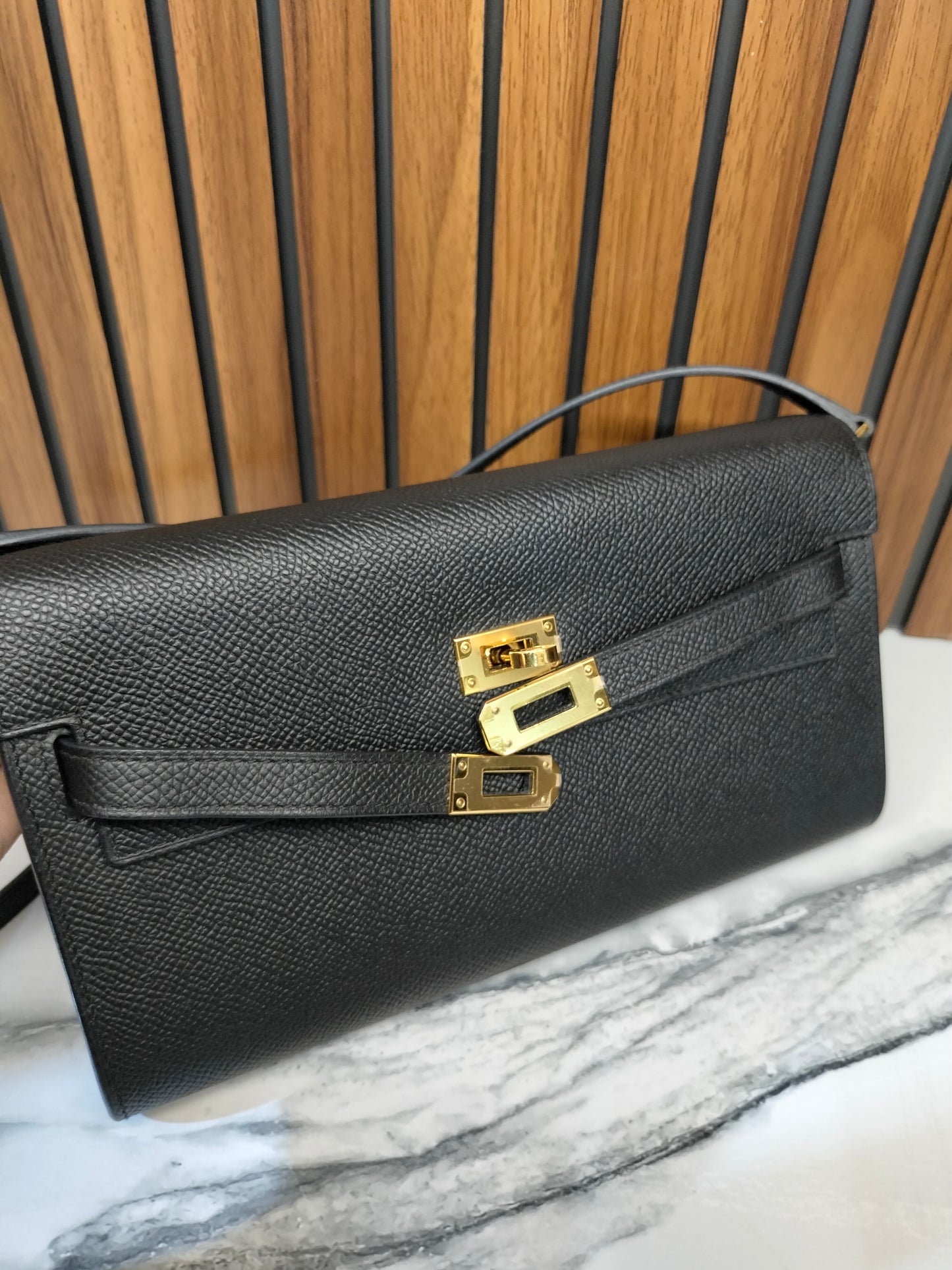 Hermes Kelly To Go Epsom Black GHW #B