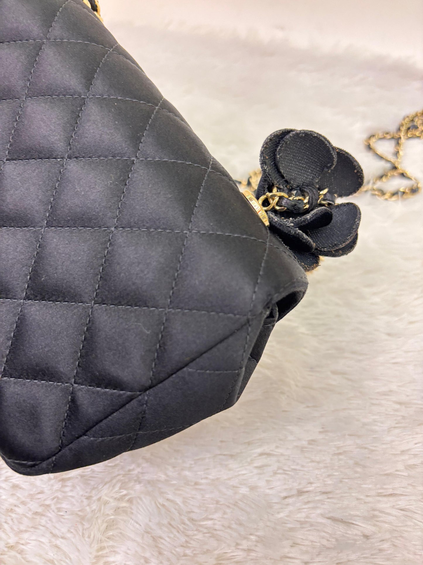 Chanel Mini Flap Satin Camellia Black GHW #21