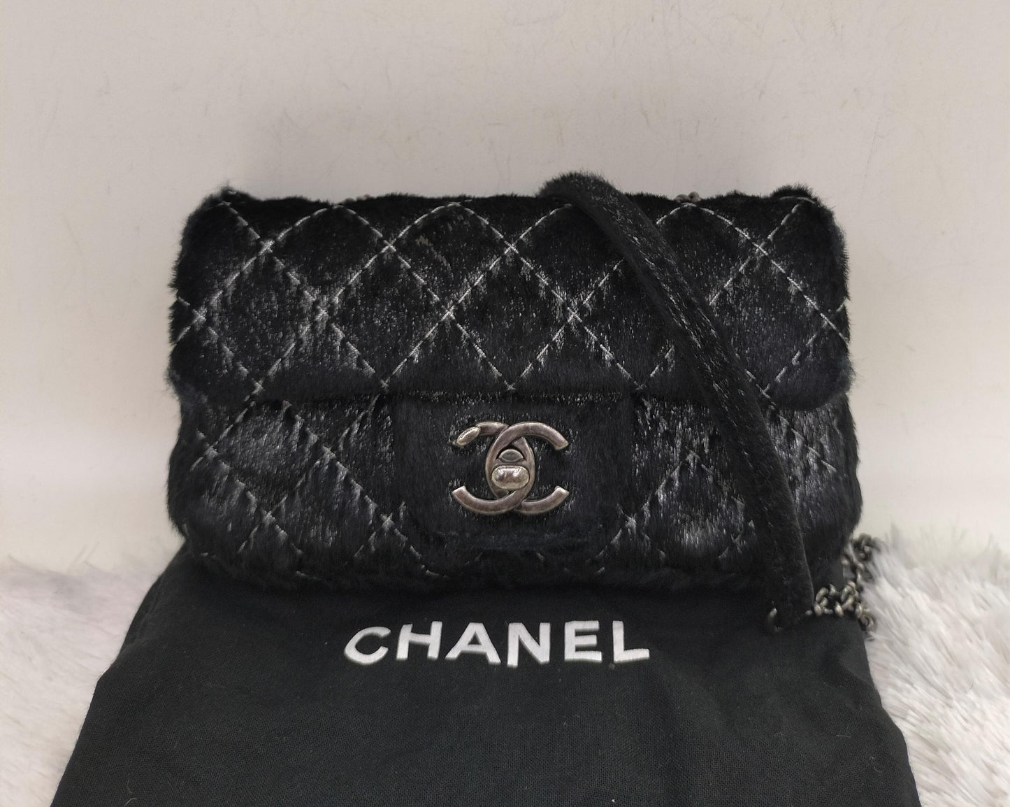 Chanel Mini Flap Calf Hair Metallic Black RHW #21