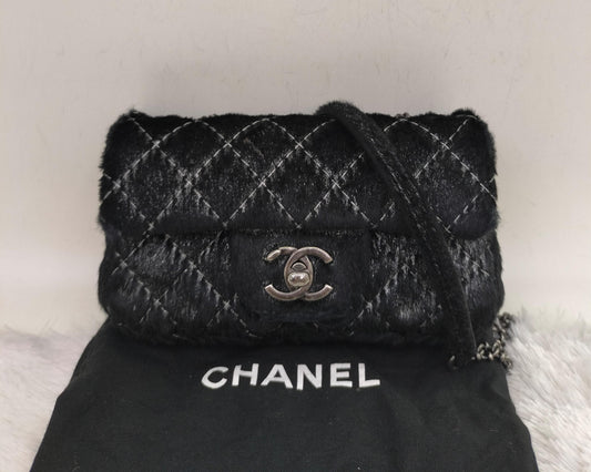 Chanel Mini Flap Calf Hair Metallic Black RHW #21
