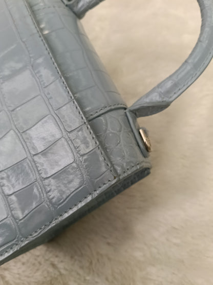 Balenciaga Hourglass XS Top Handle Croco Blue Grey SHW 2021