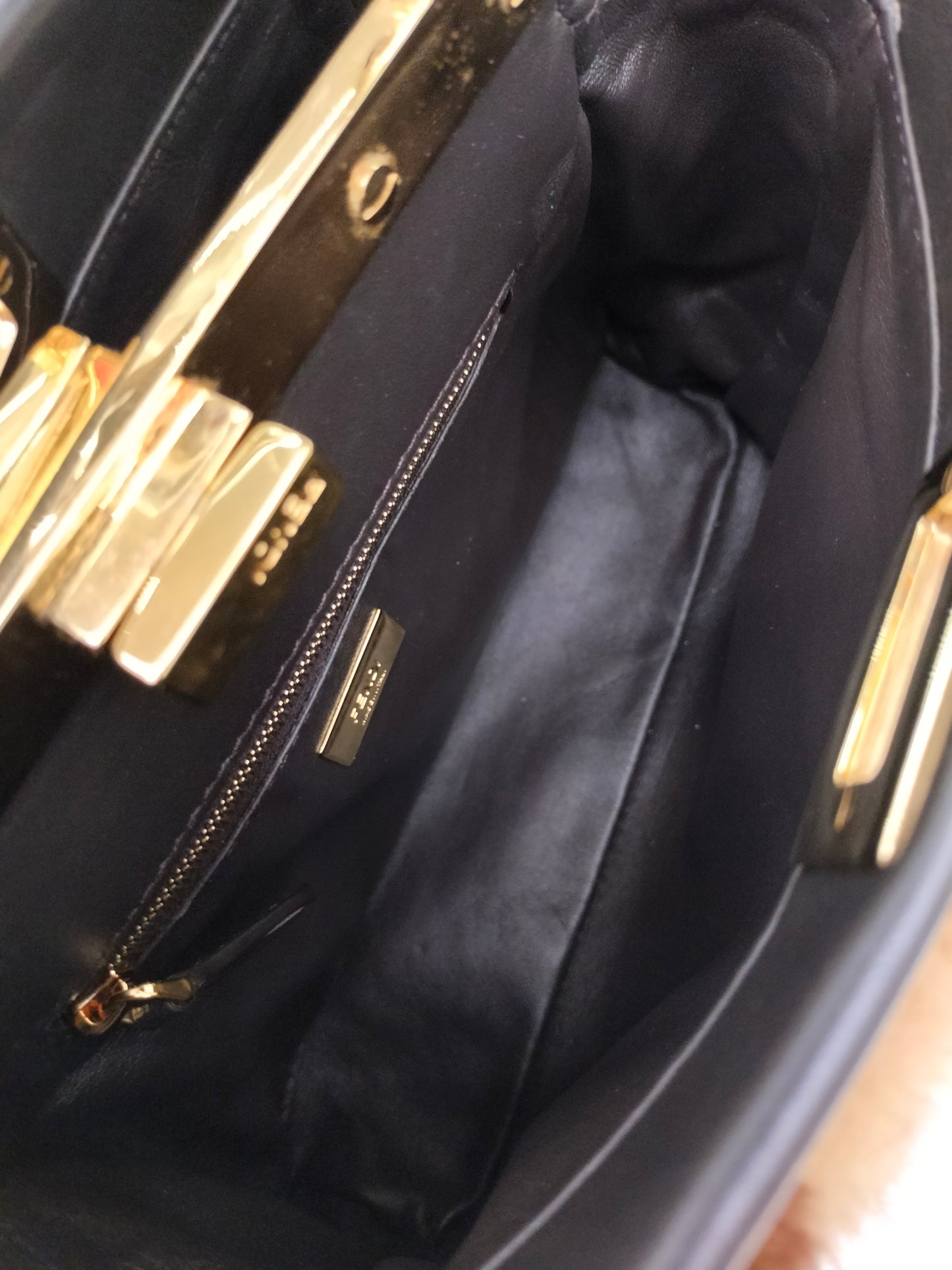 Fendi Peekaboo Mini Fur Black Brown GHW