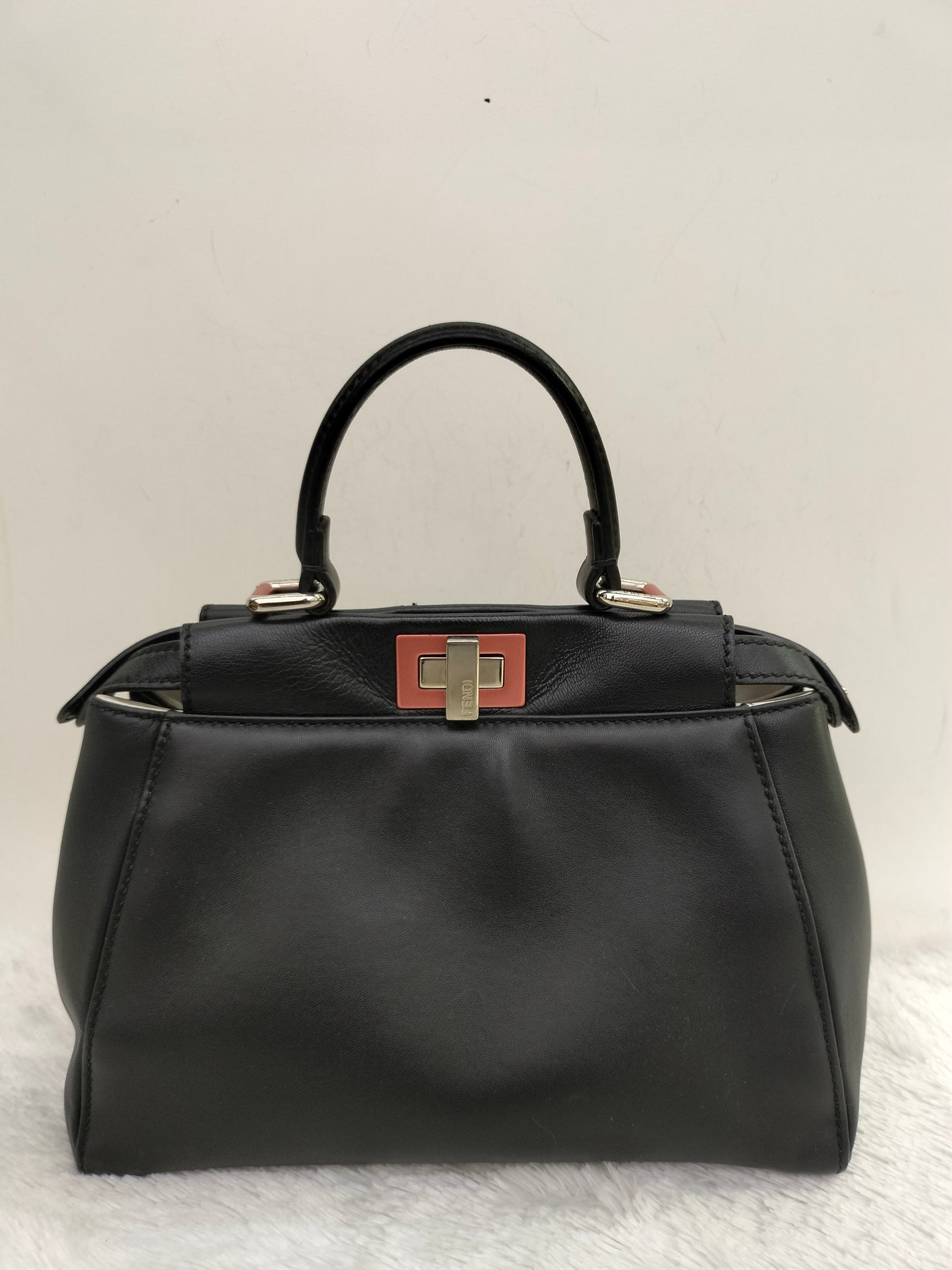 Fendi Peekaboo Iconic Mini Black SHW Pink Enamel