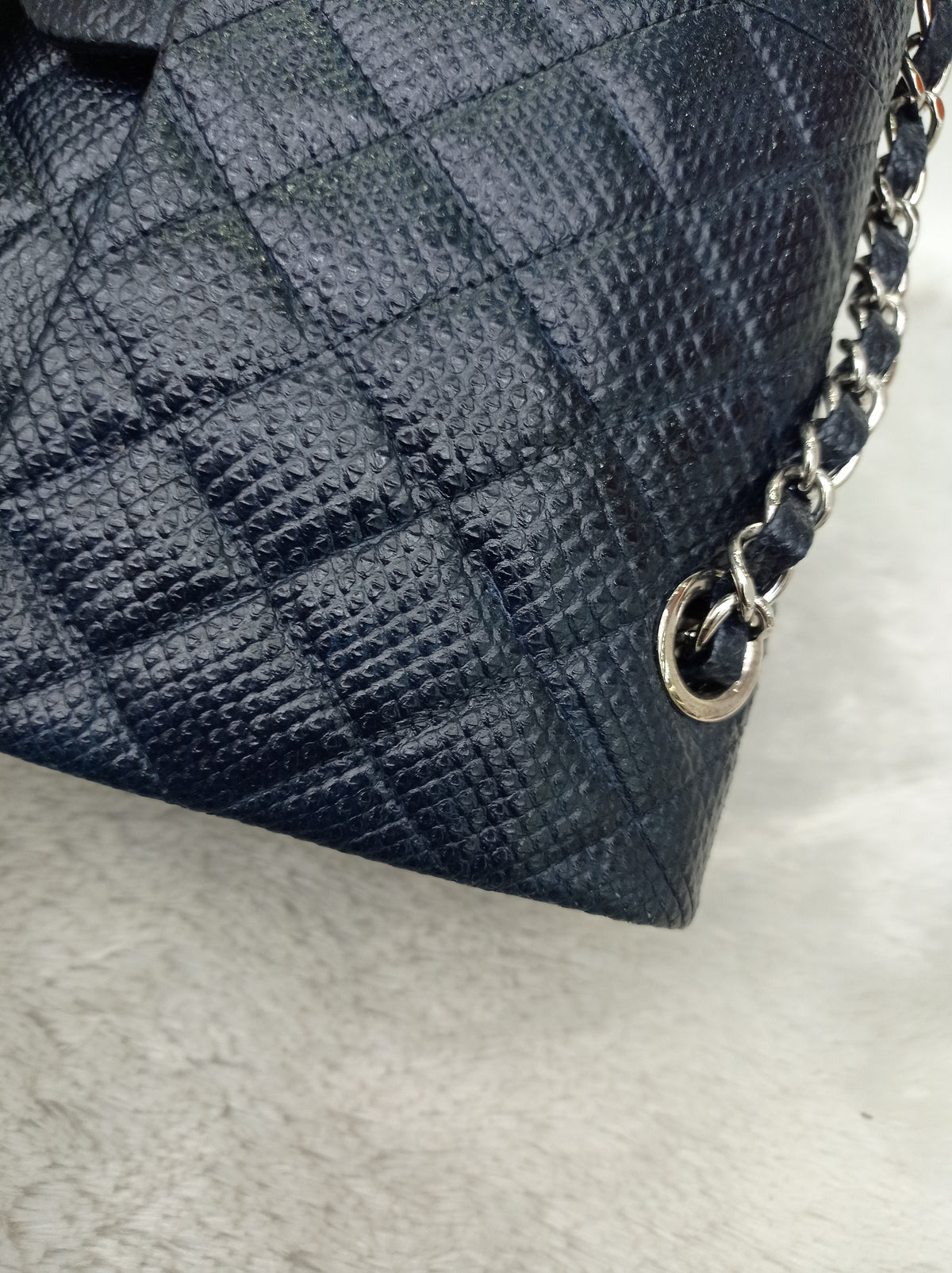 Chanel Medium Karung Snake Skin Navy SHW DF #14