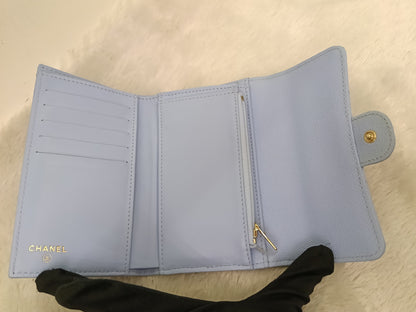 Chanel Trifold Wallet Caviar Light Blue LGHW (CHIP)