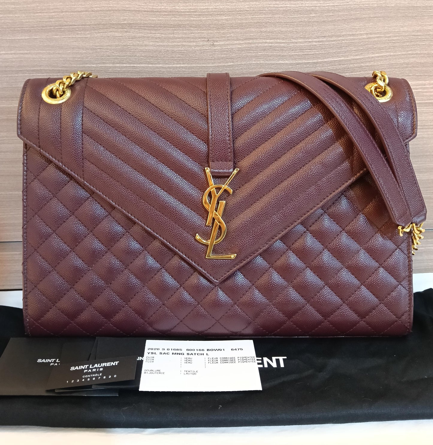 YsL Envelope Large Grained Burgundy GHW 2020