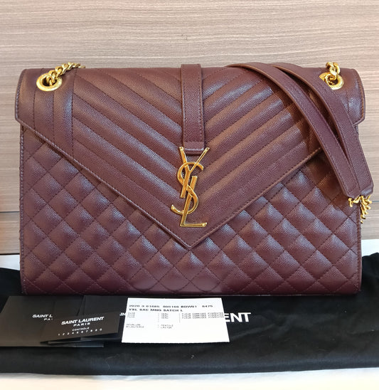 YsL Envelope Large Grained Burgundy GHW 2020