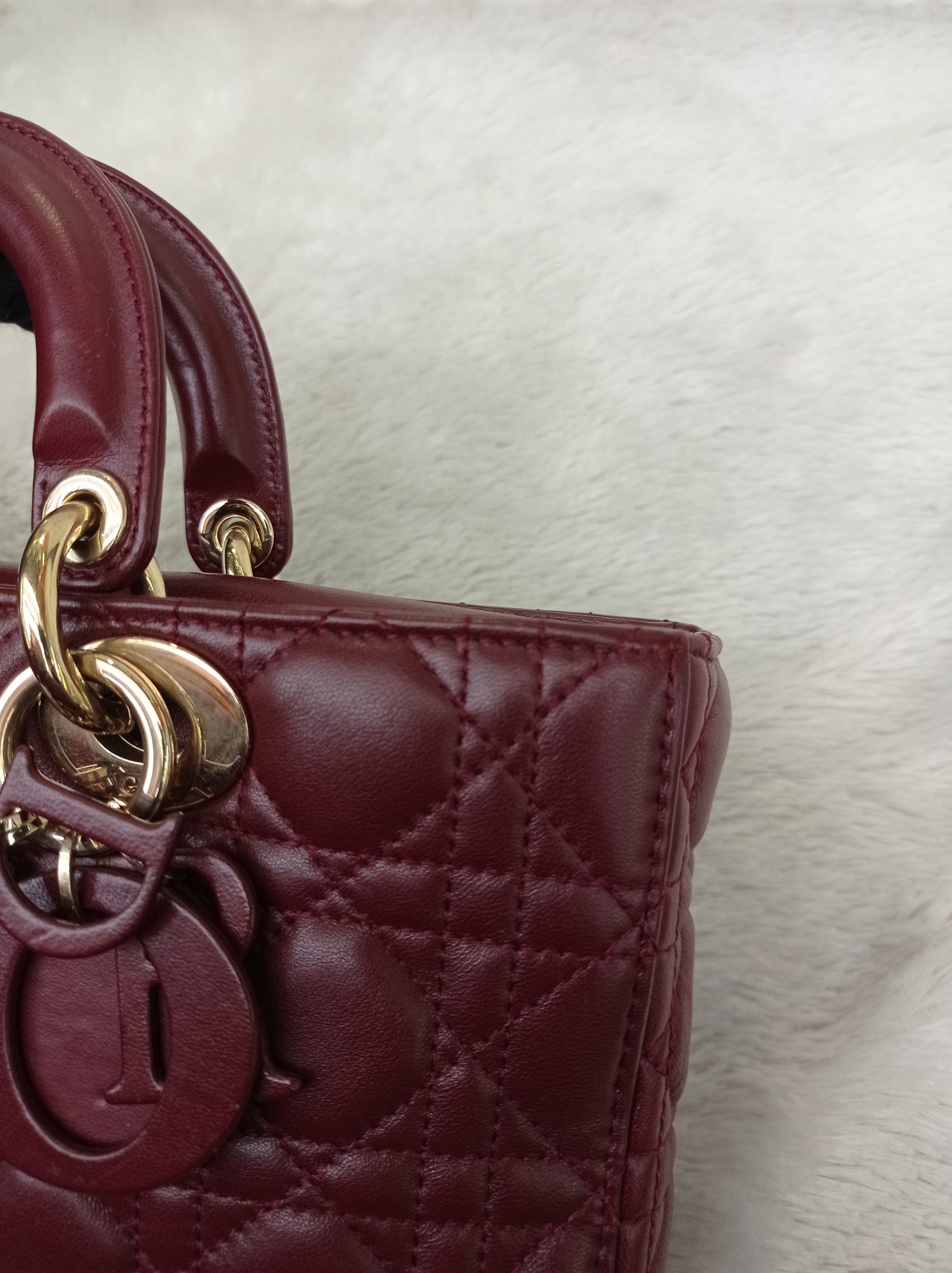 Dior Lady D'Joy Medium Lamb Burgundy GHW 2016