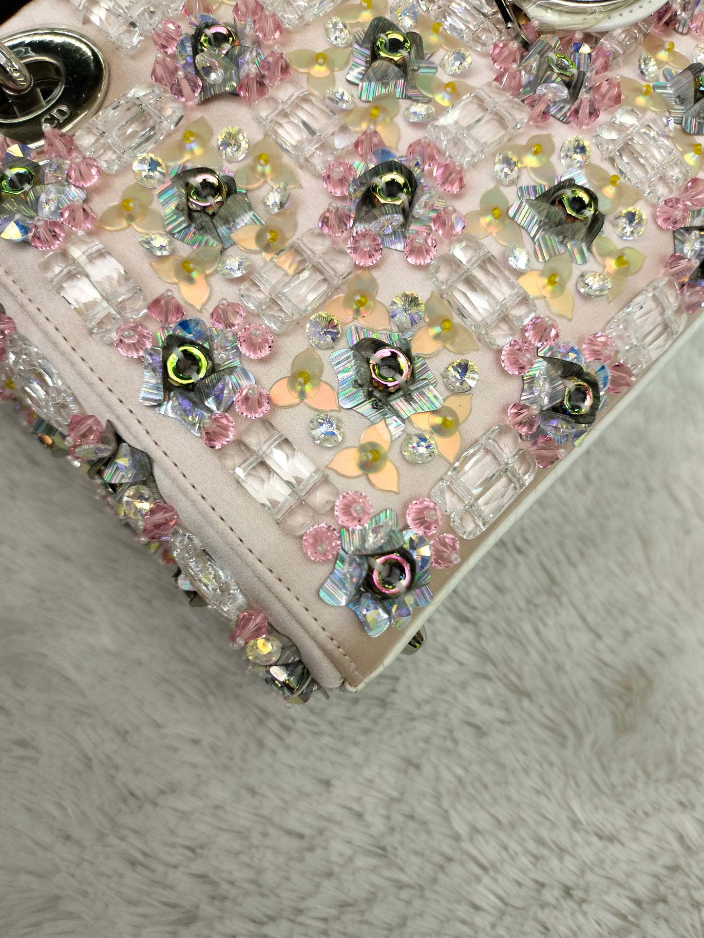 Lady Dior Mini Cannage Crystal Satin Pink Handle Python SHW 2016