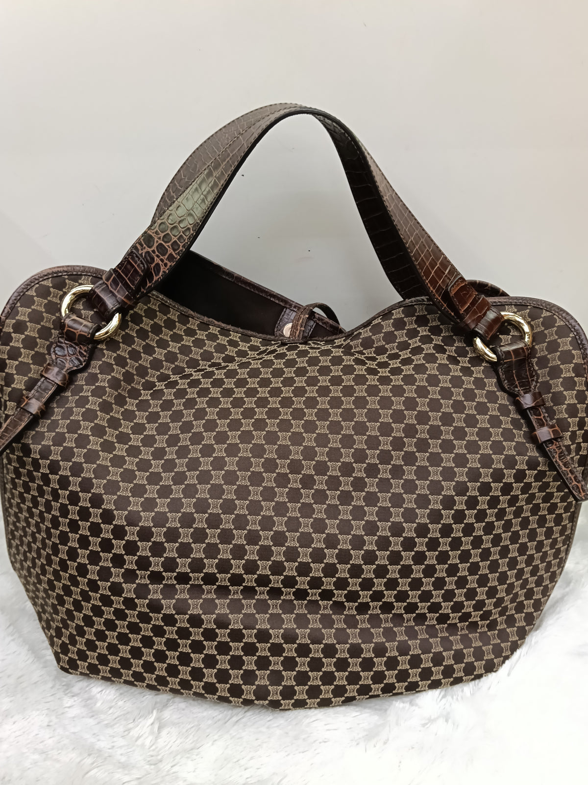 Celine Macadam Bittersweet Large Hobo Croco Embossed Chocolate SHW 2008