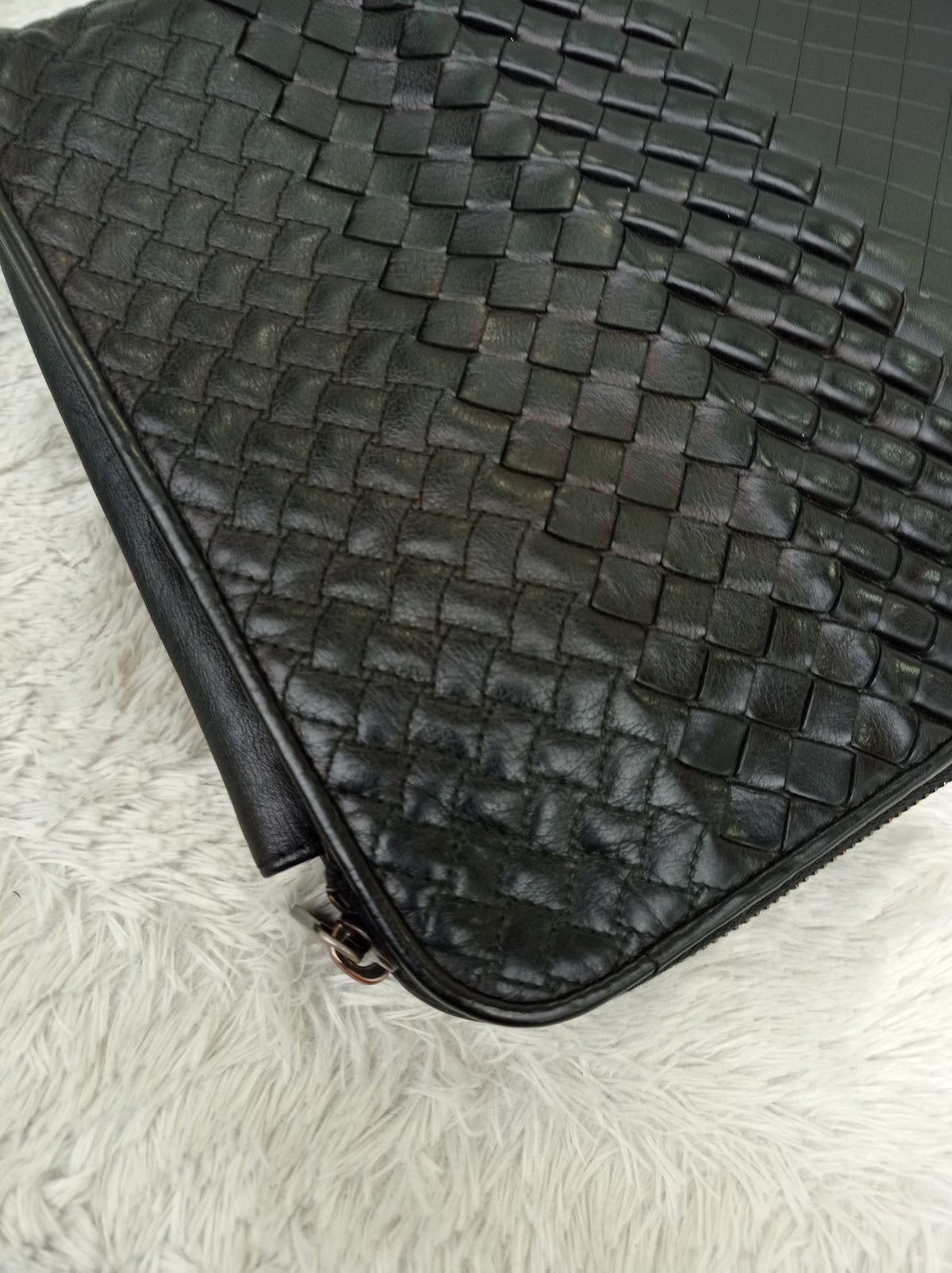 Bottega Veneta Nappa Intreccio Imperatore Zip Clutch Black