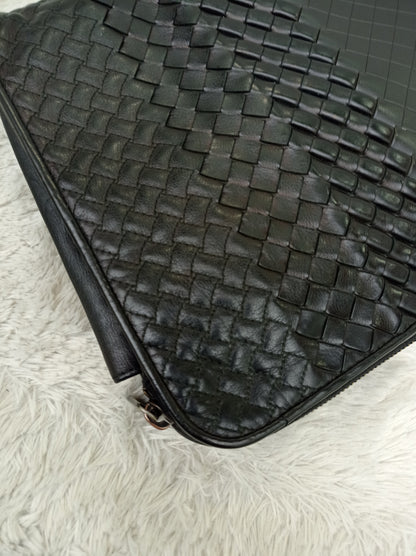 Bottega Veneta Nappa Intreccio Imperatore Zip Clutch Black