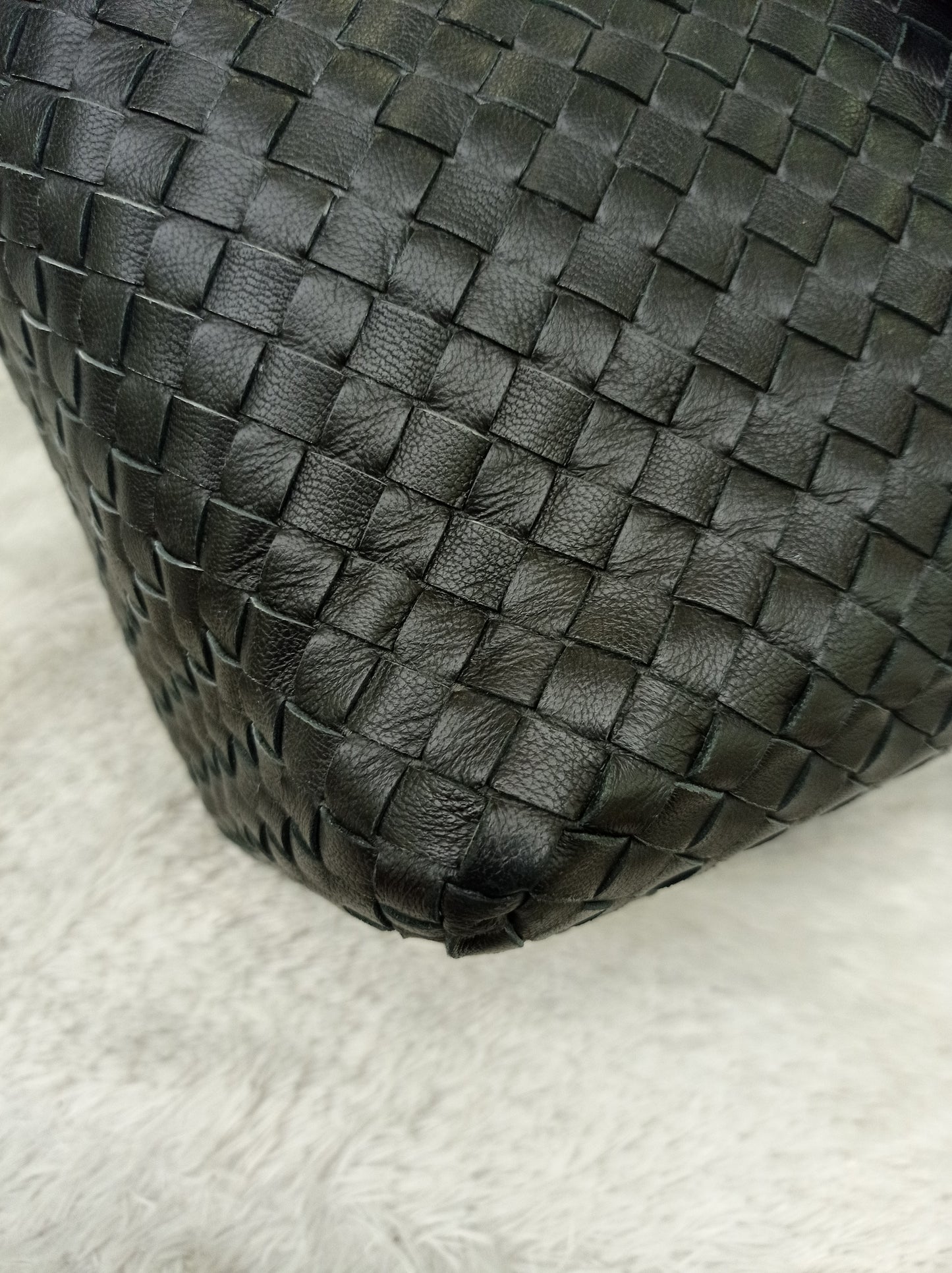 Bottega Veneta Nappa Intrecciato Ayers Brick Tote Black Snake Skin RHW