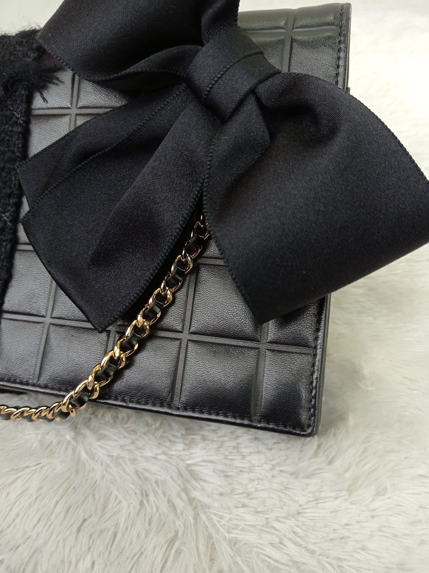 Chanel Clutch Tweed Leather Lamb Chocolate Bar Camelia Black GHW #7