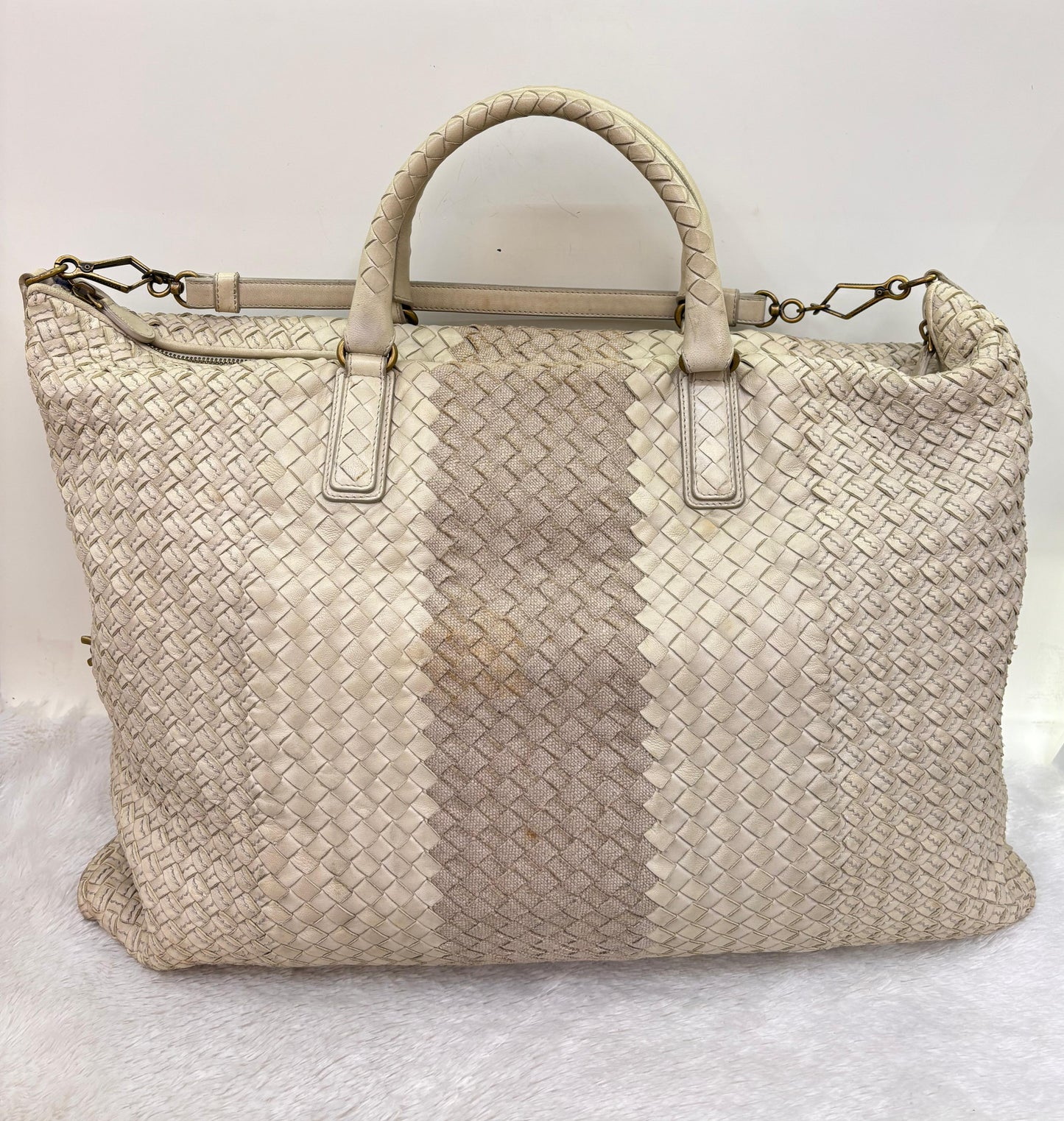 Bottega Veneta Bicolour Intrecciato Convertible Tote 3 Ways White Cream RGHW 2007
