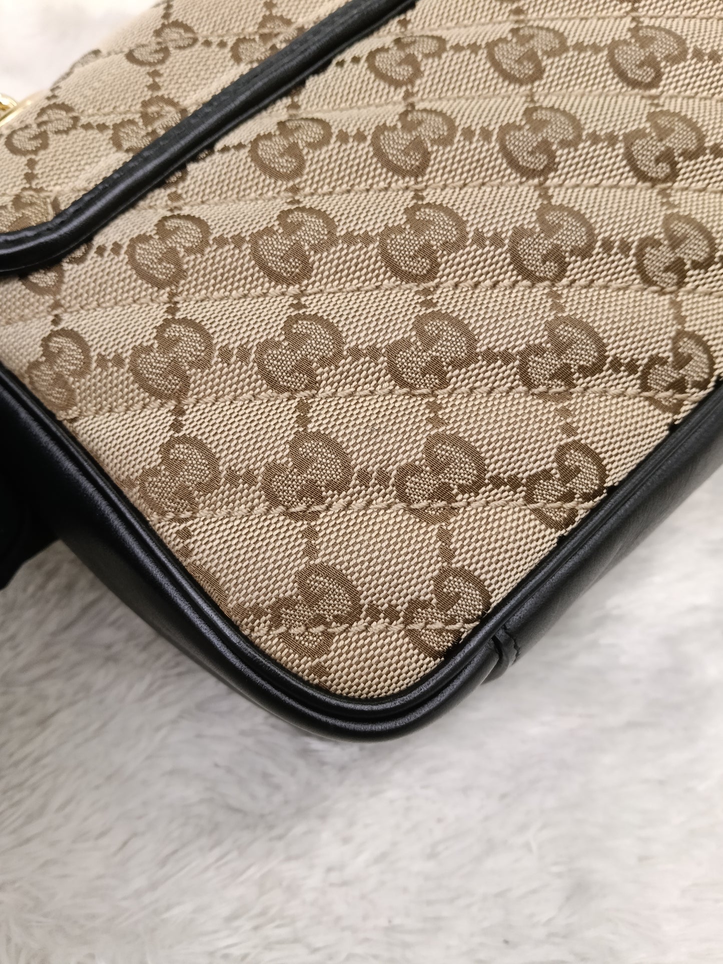 Gucci Marmont Small Canvas Beige Black GHW