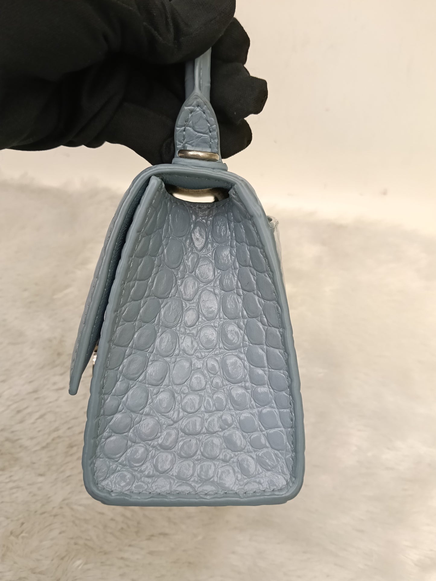 Balenciaga Hourglass XS Top Handle Croco Blue Grey SHW 2021