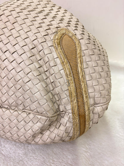 Bottega Veneta Oversized Hobo Lizard and Crocodile Trim Blanco RGHW 2008