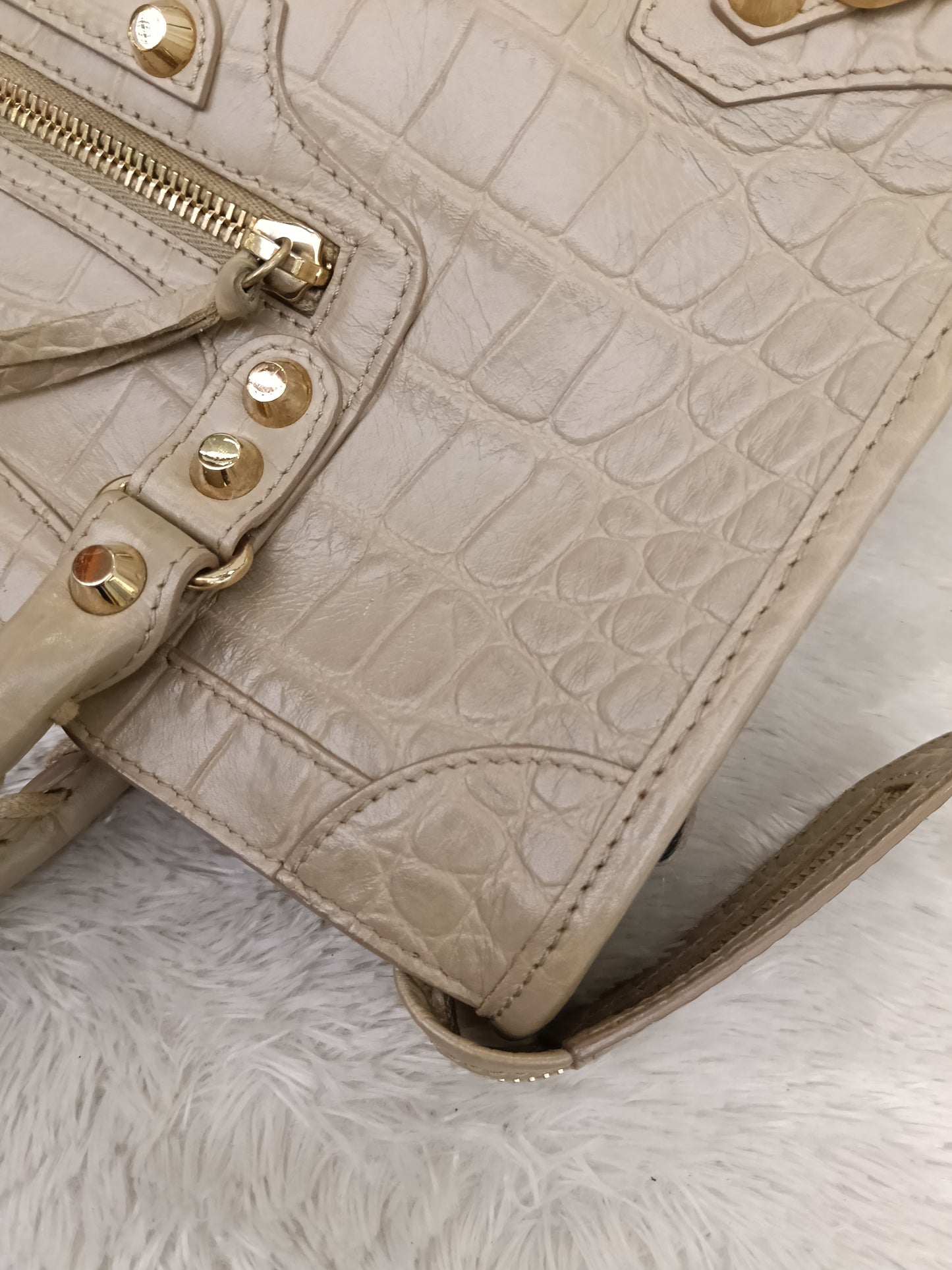 Balenciaga Small City Classic Croco Beige GHW 2018