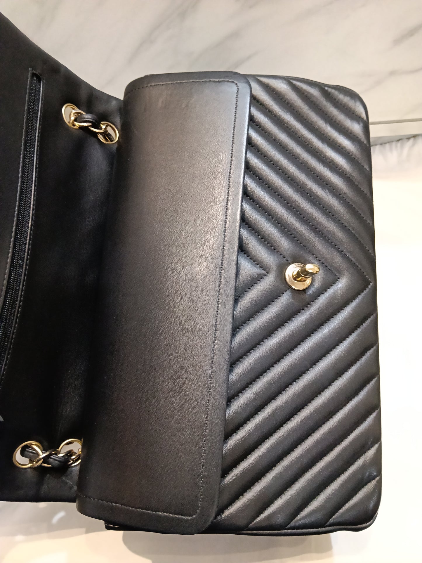 Chanel Jumbo Chevron Lamb Black GHW DF #27